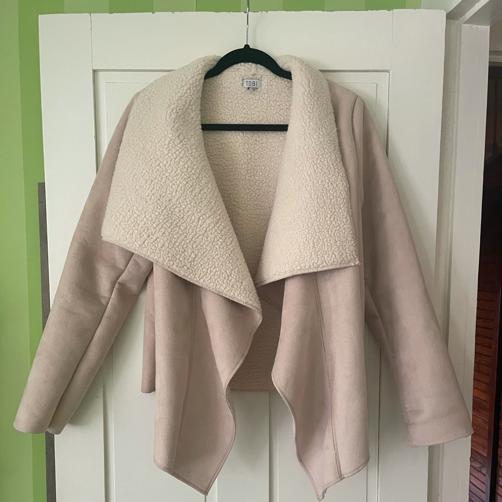 Tobi Sherpa Lined Suede Open Front Jacket - image 1